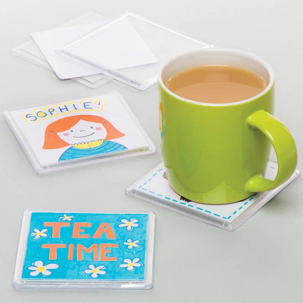 Coaster Kits (Pack of 6) Decoration Craft Kits, Inserts Included To Decorate, Plastic & Transparent, Design Your Own