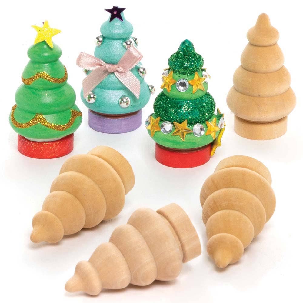 Mini Wooden 3D Christmas Trees 6cm (Pack of 8) Christmas Craft Supplies, Easy To Paint & Decorate