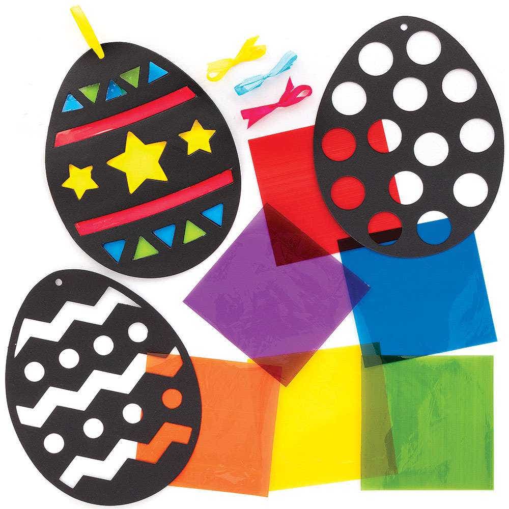 Easter Egg Stained Glass Effect Decoration Kits (Pack of 6) Easter Crafts, 3 Assorted Designs, 6 Cellophane Colours