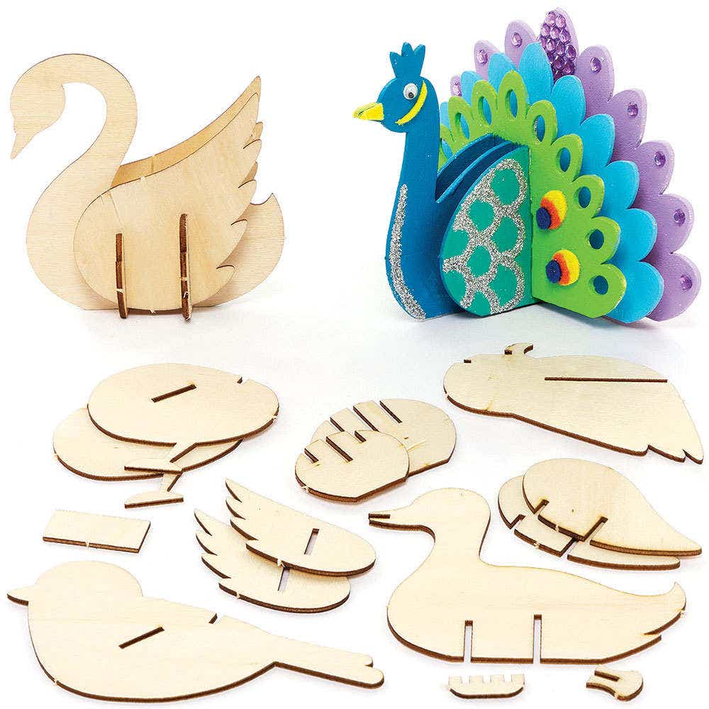 Bird 3D Woodcraft Kits (Pack of 5) 5 Assorted Bird Designs, Decorate & Personalise, Construction Craft Kits For Kids