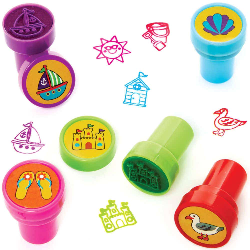 Seaside Self-inking Stampers (Pack of 10) Small Toys 5 assorted ink colours - Red, Blue, Pink, Green & Purple