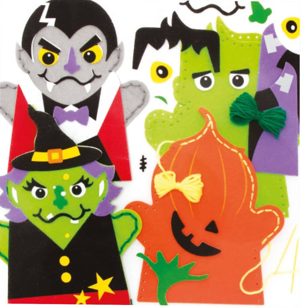 Halloween Hand Puppet Sewing Kits (Pack of 4) Halloween Crafts For Kids, 4 Designs