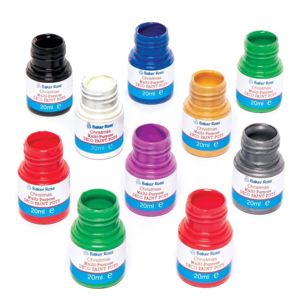Christmas Multi-Purpose Deco Acrylic Paint Pot Pack 20ml (Box of 10) 8 Assorted Colours, Water-Based