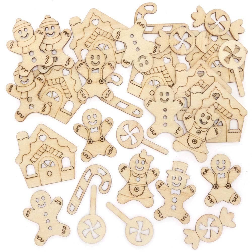 Gingerbread Man Mini Wooden Shapes (Pack of 72) Christmas Craft Supplies