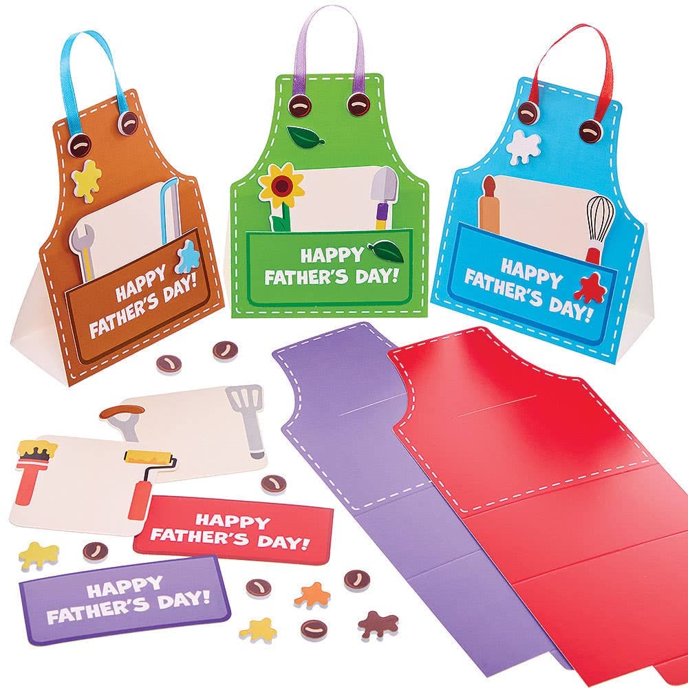 Father's Day Apron Greeting Card Kits (Pack of 5) 5 assorted apron colours - Red, Blue, Purple, Green & Brown