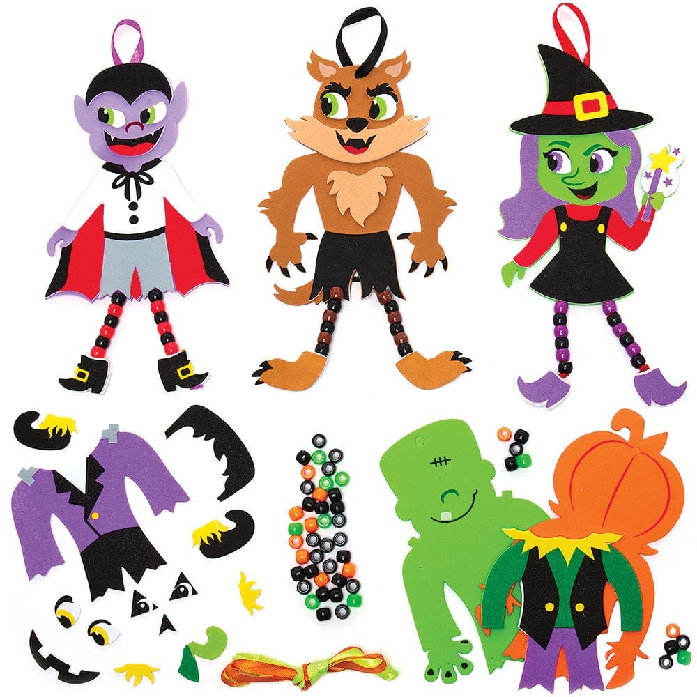 Halloween Dangly Leg Kits (Pack of 5) Halloween Crafts 6 assorted bead colours - Orange, Black, Green, Red, Purple & Brown