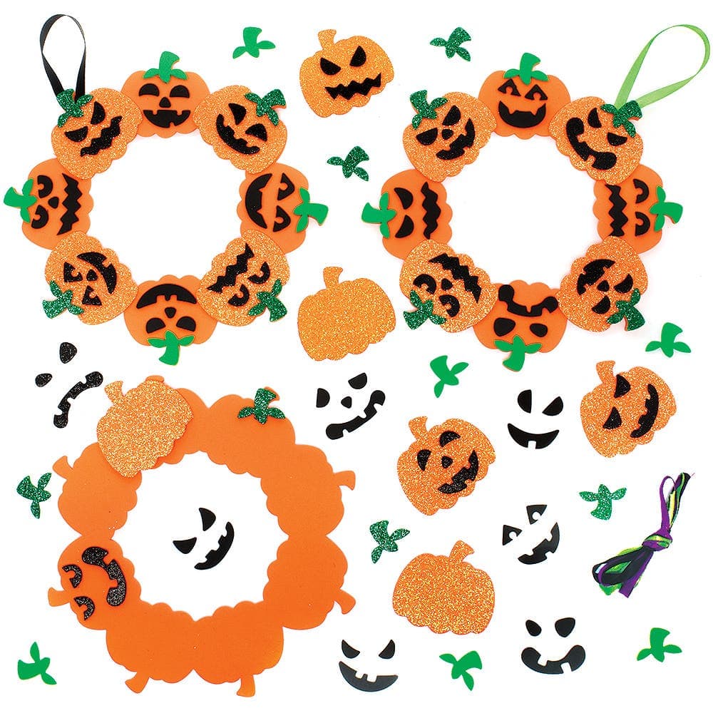 Pumpkin Mix & Match Wreath Kits (Pack of 3) Halloween Crafts, Foam Self-Adhesive Pieces, Size 19.5cm