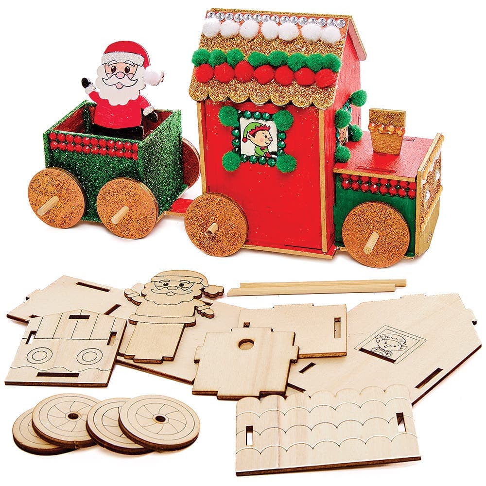 Santa’s Wooden Train Kits (Pack of 2) Wooden Christmas Crafts, Size 22cm x 8.5cm x 13cm, Self Assemble