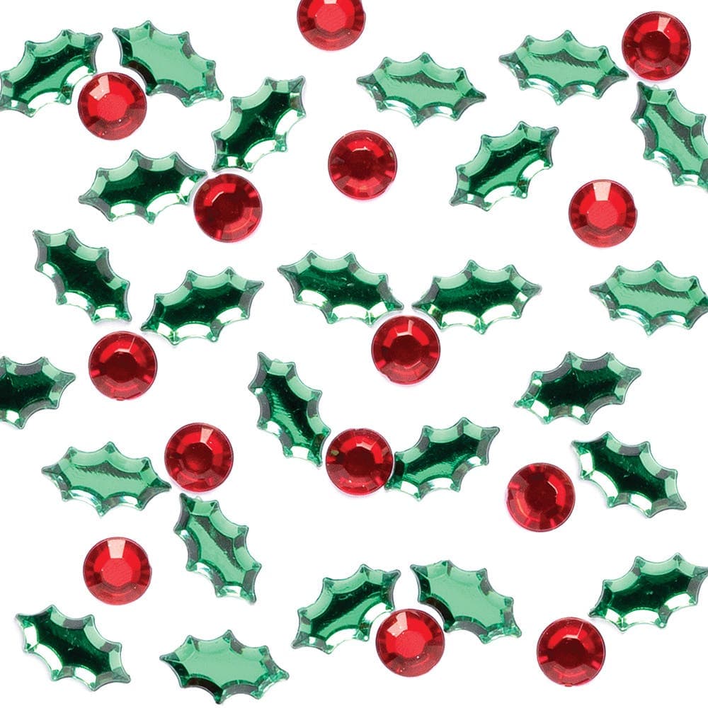 Holly & Berry Self-Adhesive Acrylic Jewels (Pack of 300) Christmas Craft Supplies, 200 Berries/100 Leaves