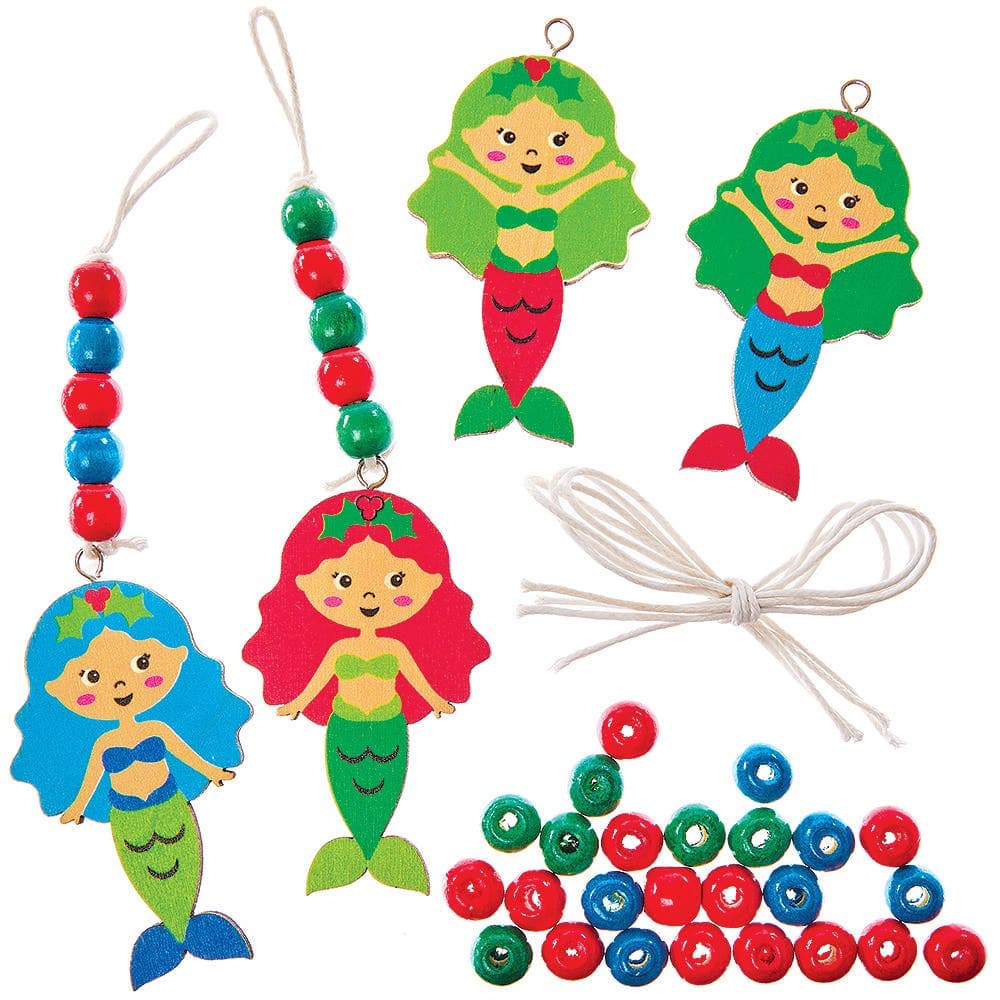 Christmas Mermaid Bead Decoration Kits (Pack of 4) Christmas Crafts
