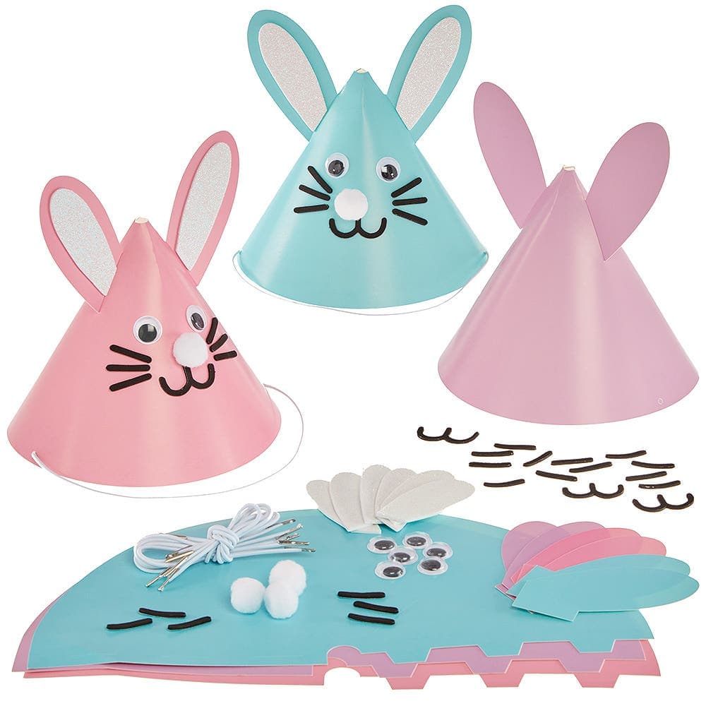 Easter Bunny Hat Kits (Pack of 6) Easter Crafts For Kids 3 assorted colours - Pink, Purple & Blue