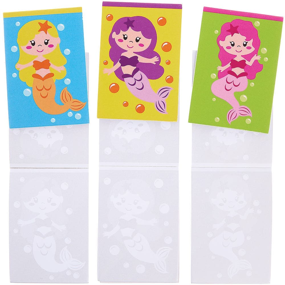 Magical Mermaid Notepads (Pack of 10) Paper & Card 5 assorted colours - Green, Blue, Orange, Purple & Yellow