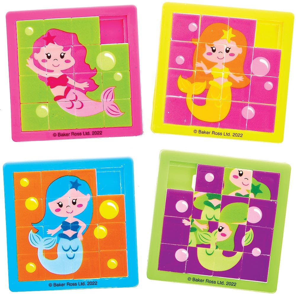 Mermaid Sliding Puzzles (Pack of 6) Creative Play Toys 6 assorted colours - Green, Pink, Blue, Orange, Purple & Yellow
