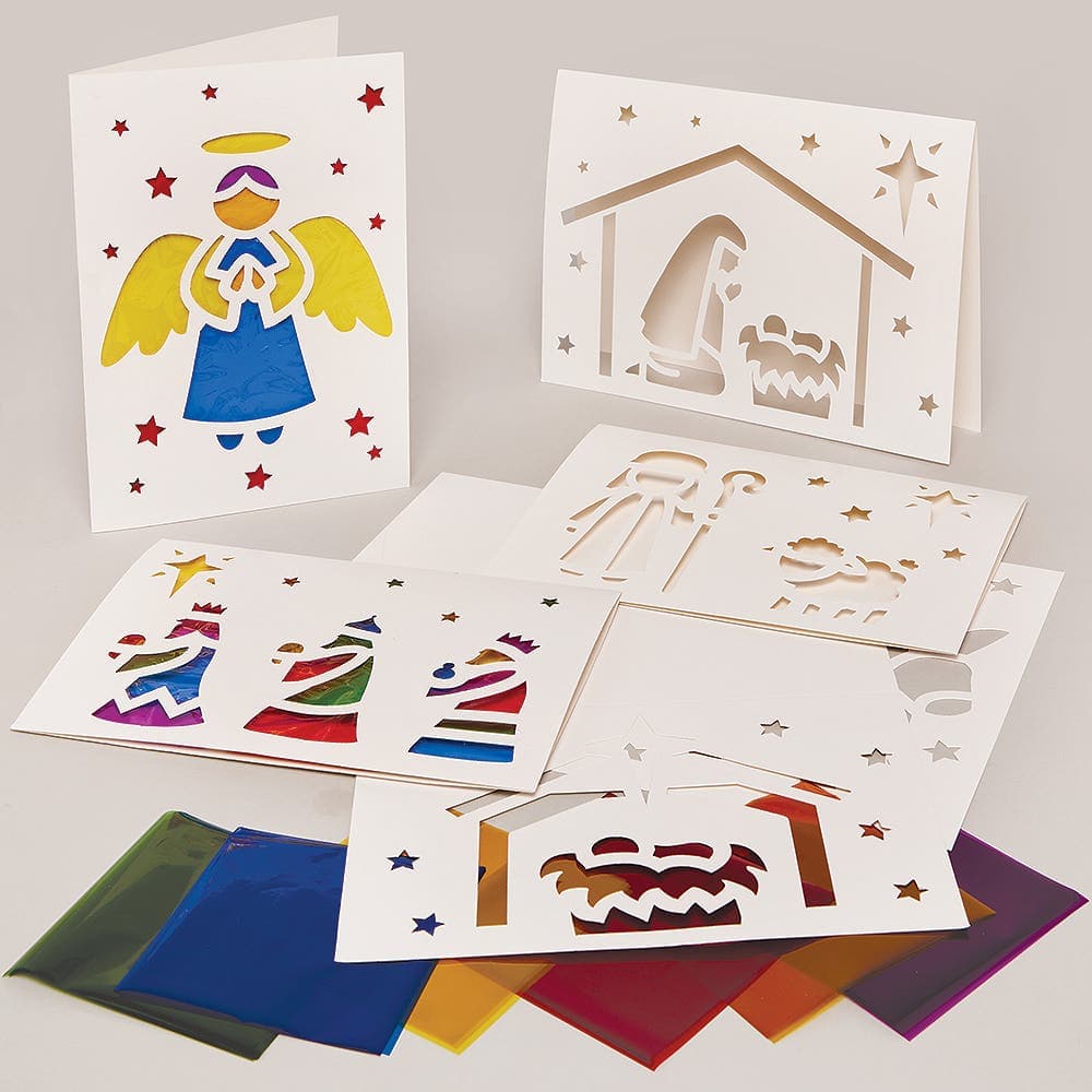 Nativity Stained Glass Greeting Card Kits (Pack of 6) Make Your Own Christmas Cards, 6 Assorted Designs