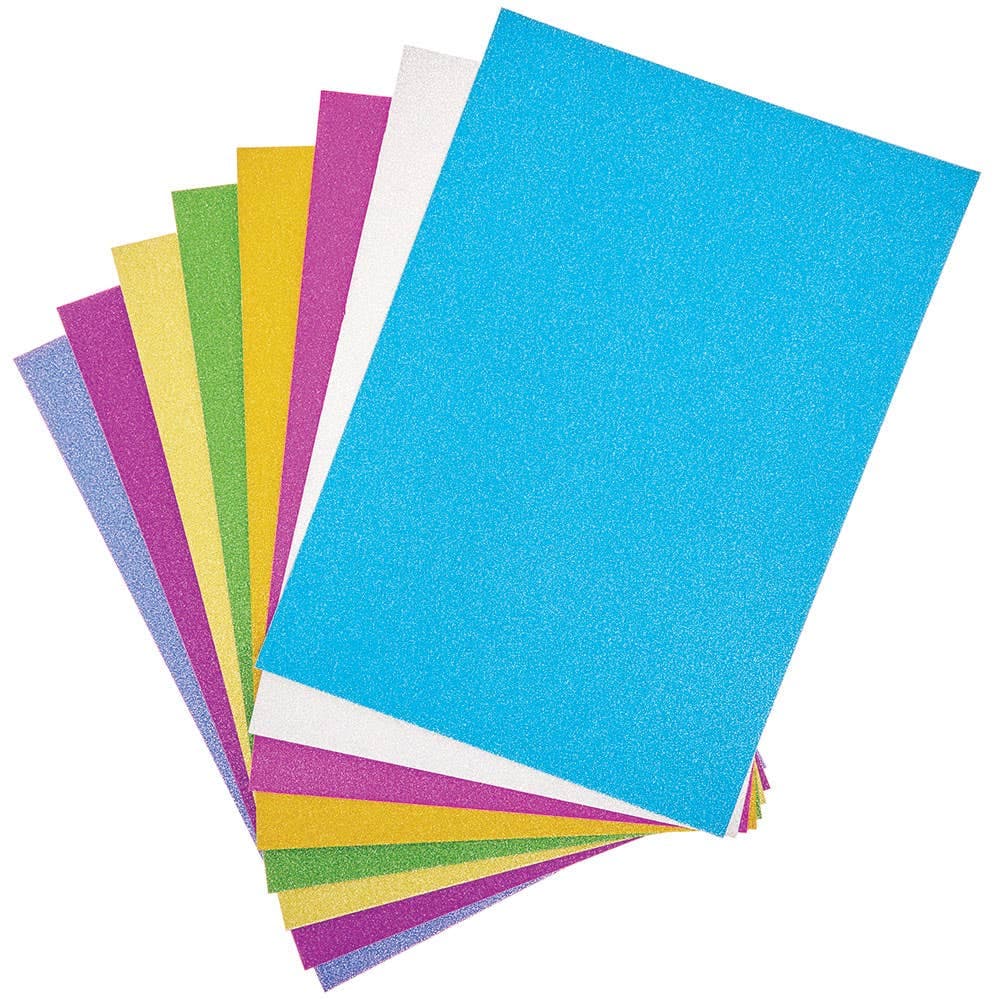 Glitter A4 Card 250gsm (Pack of 16) Paper & Card 8 assorted glitter colours - Gold, Silver, Green, Orange, Light Blue, Dark Blue, Pink & Purple