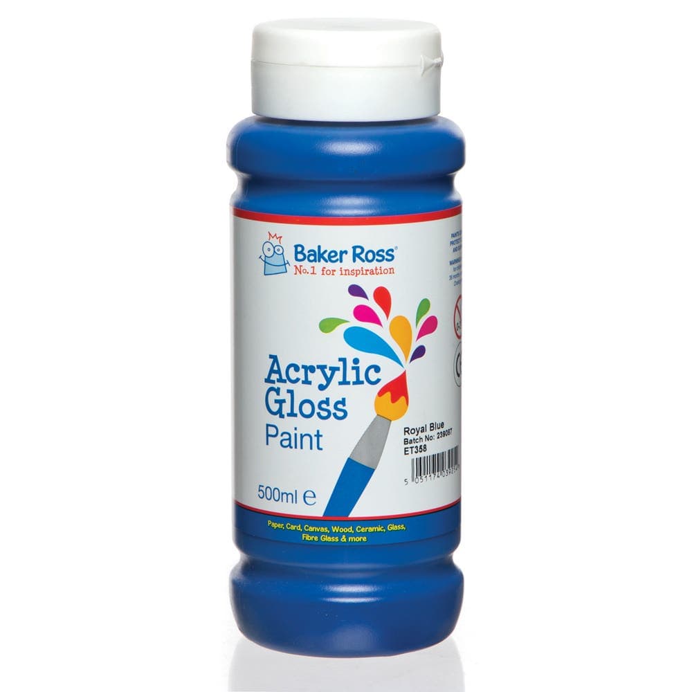 Blue Acrylic Paint 500ml (Each) Royal Blue, Water-Based Acrylic Paint, Shiny Finish, Art Supplies