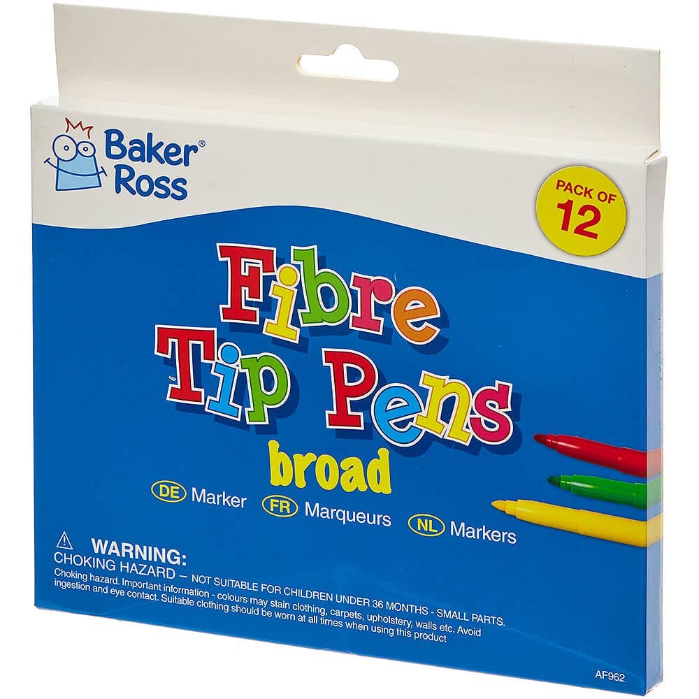 Broad Tip Marker Pens Value Pack (Pack of 12) Drawing 12 assorted colours - Light Green, Dark Green, Orange, Dark Blue, Light Blue, Light Pink, Yellow, Purple, Red, Brown, Grey and Black