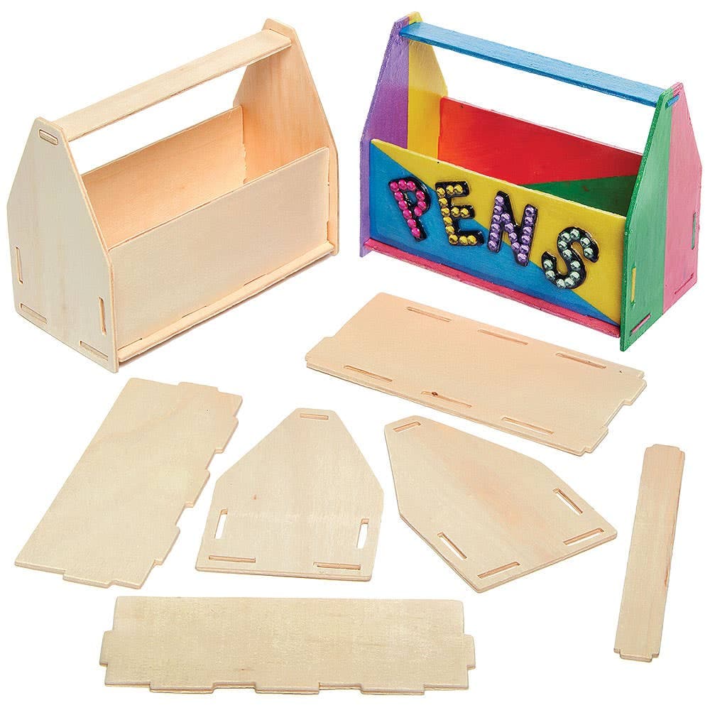 Wooden Toolbox Desk Tidy Kits (Pack of 3) Size 15cm x 12cm x 7.4cm, 3mm Plywood, No Glue Required