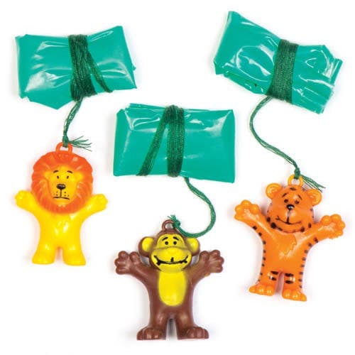 Animal Parachutists (Pack of 8) Pocket Money Toys, 4 Assorted Designs - Monkey, Tiger, Lion & Hippo