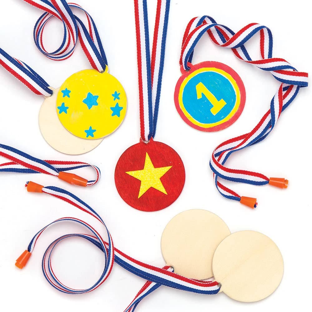 Wooden Medals (Pack of 8) Design Your Own, Medal Size 58mm x 53mm, Neck Ribbon Included