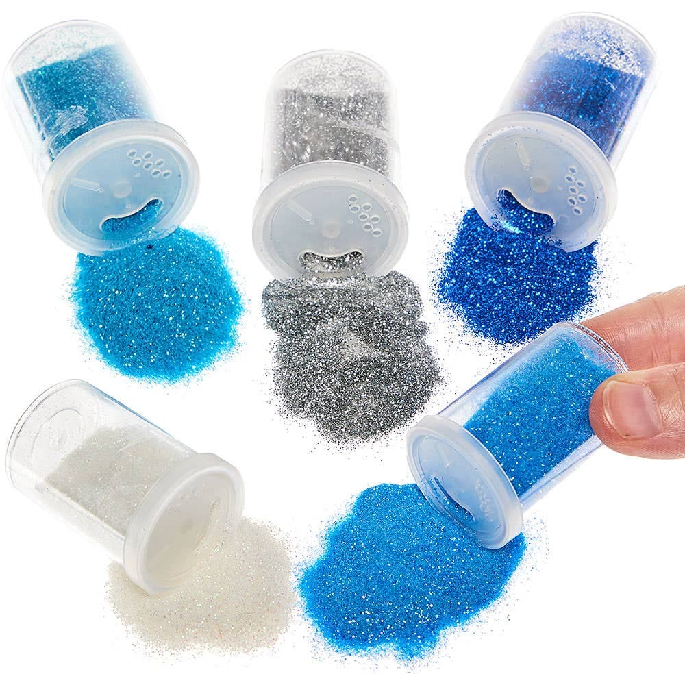 Winter Glitter Shakers (Pack of 5) Craft Embellishments Silver, Dark Blue, Light Blue, Teal & Iridescent