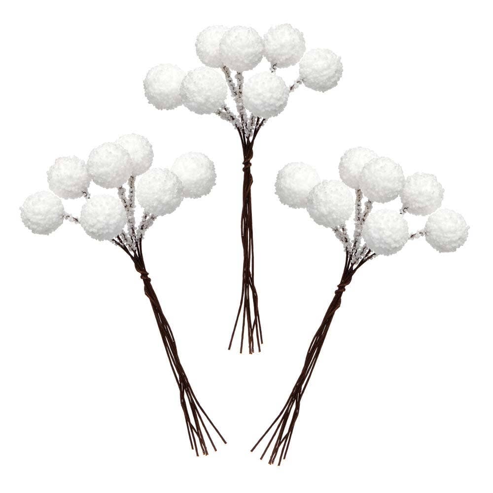 Artificial Snow Berries (Pack of 70) Natural Craft Materials, White, Plastic Berries On Metal Stem, Winter Decorations