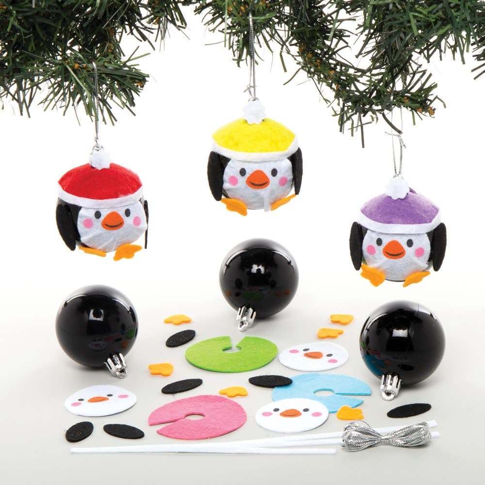 Penguin Bauble Kits (Pack of 6) Christmas Crafts 6 assorted colours - Green, Red, Blue, Purple, Yellow & Pink