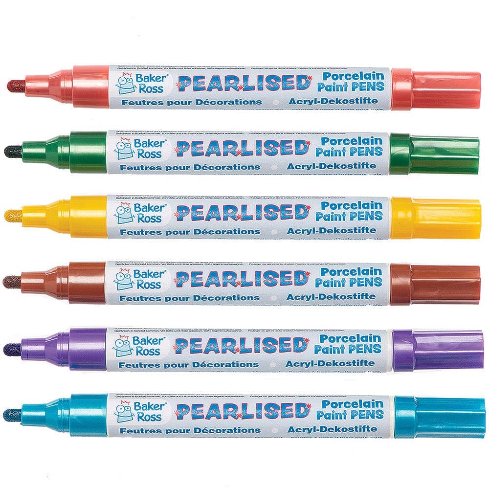 Pearlised Porcelain Paint Pens (Colour Pack B) 6 Assorted Colours, Broad Tip, Oil-Based Acrylic Paint, Gloss Finish