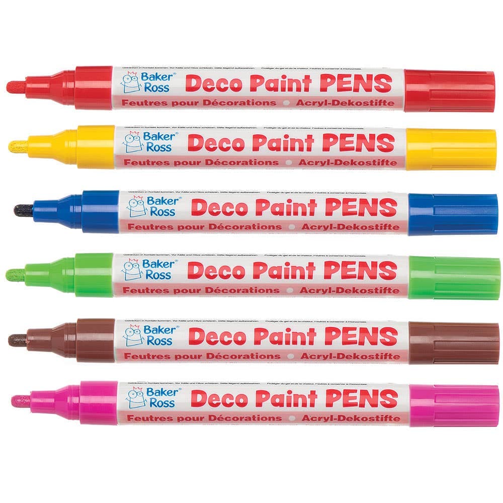 Deco Paint Pens (Colour Pack B) 6 Assorted Colours, Oil-Based Acrylic Paint, Broad Tip, Gloss Finish