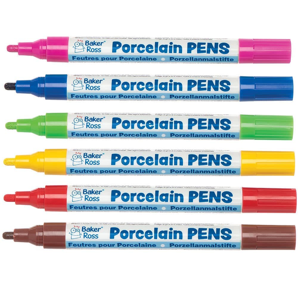 Porcelain Paint Pens Colour Pack B (Colour Pack B) 6 Assorted Colours, Broad Tip, Oil-Based Acrylic Paint, Gloss Finish