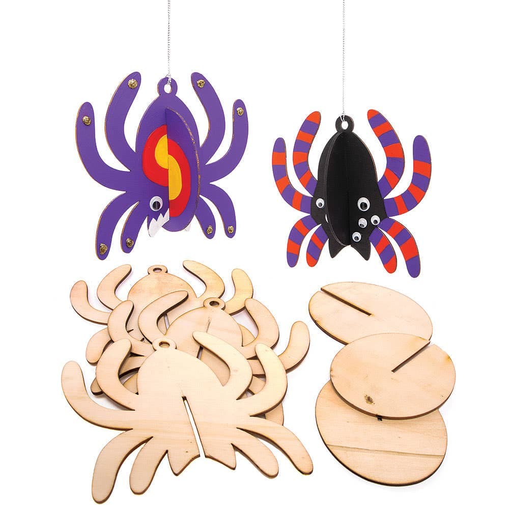 Wooden 3D Spider Decorations (Pack of 6) Halloween Crafts