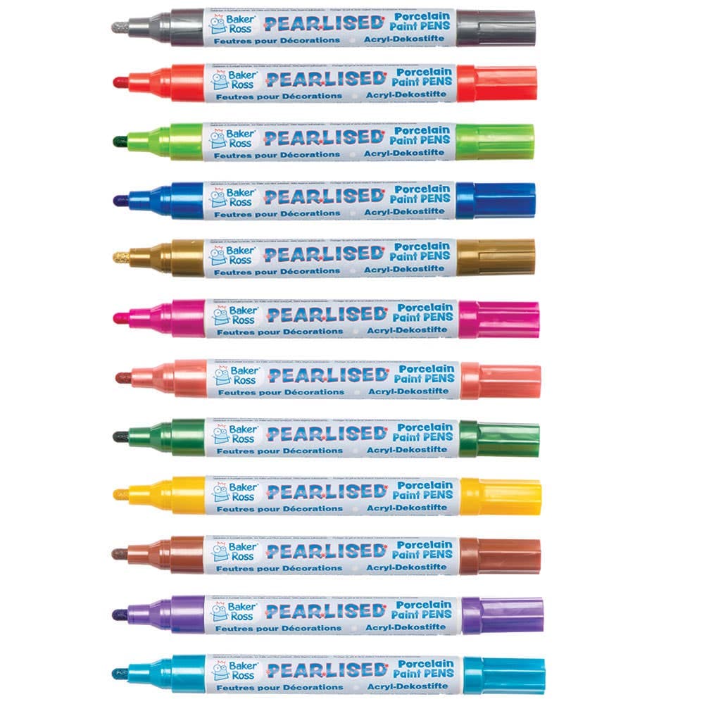 Pearlised Porcelain Paint Pens Bumper Pack (Packs A+B) 12 Assorted Colours, Broad Tip, Oil-Based Acrylic Paint, Gloss Finish