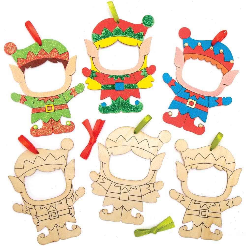 Christmas Elf Wooden Photo Frame Decorations (Pack of 10) Christmas Crafts, 5 Assorted Designs