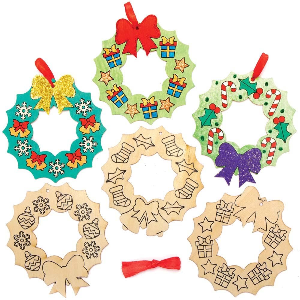Christmas Wreath Wooden Decorations (Pack of 10) Christmas Crafts