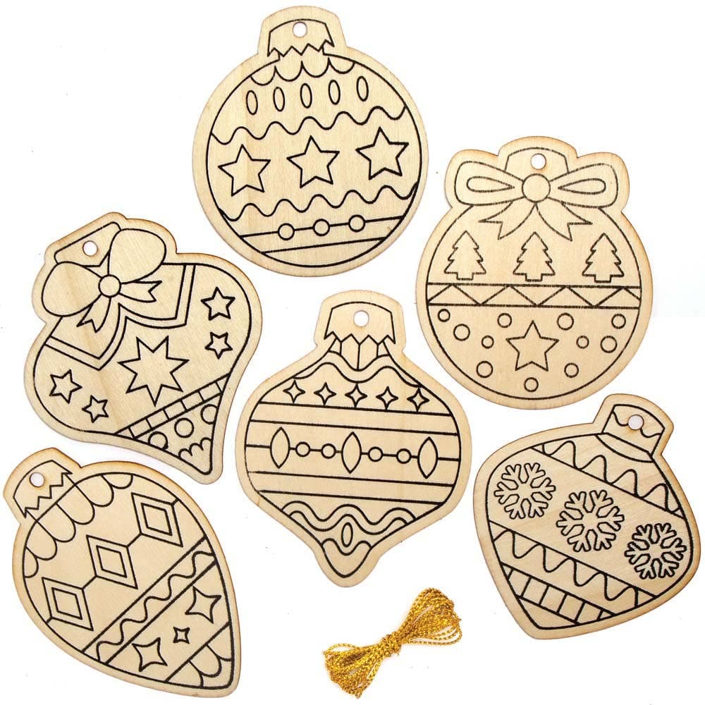 Colour-in Christmas Wooden Baubles (Pack of 12) Christmas Crafts