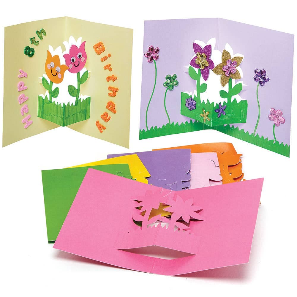 Flower Pop-out Cards (Pack of 10) Craft Blanks & Bases 8 assorted colours - Orange, Light Yellow, Blue, Purple, Pink, Light Pink, Green & Light Purple