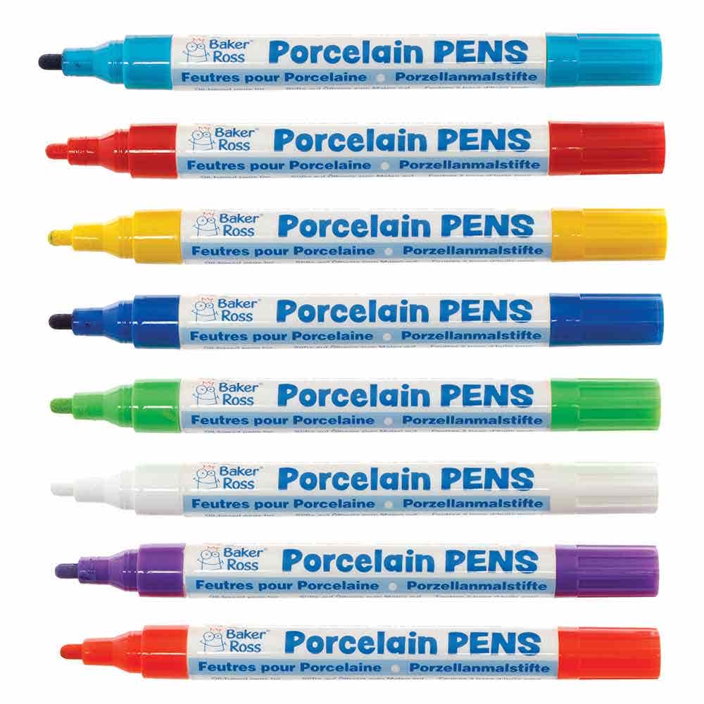 Rainbow Colours Porcelain & Ceramic Paint Pens (Pack of 8) Dishwasher Resistant, 8 Assorted Colours