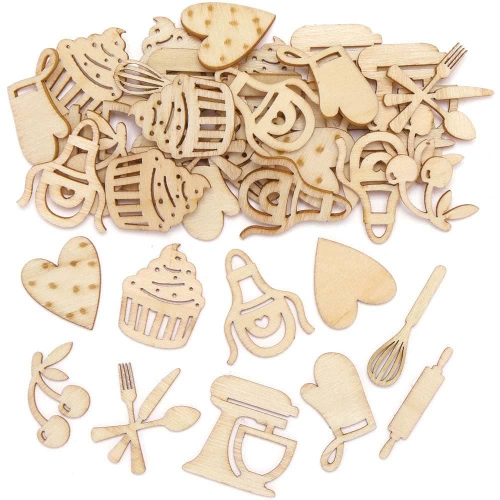 Baking Mini Wooden Shapes (Pack of 72) Craft Blanks & Bases