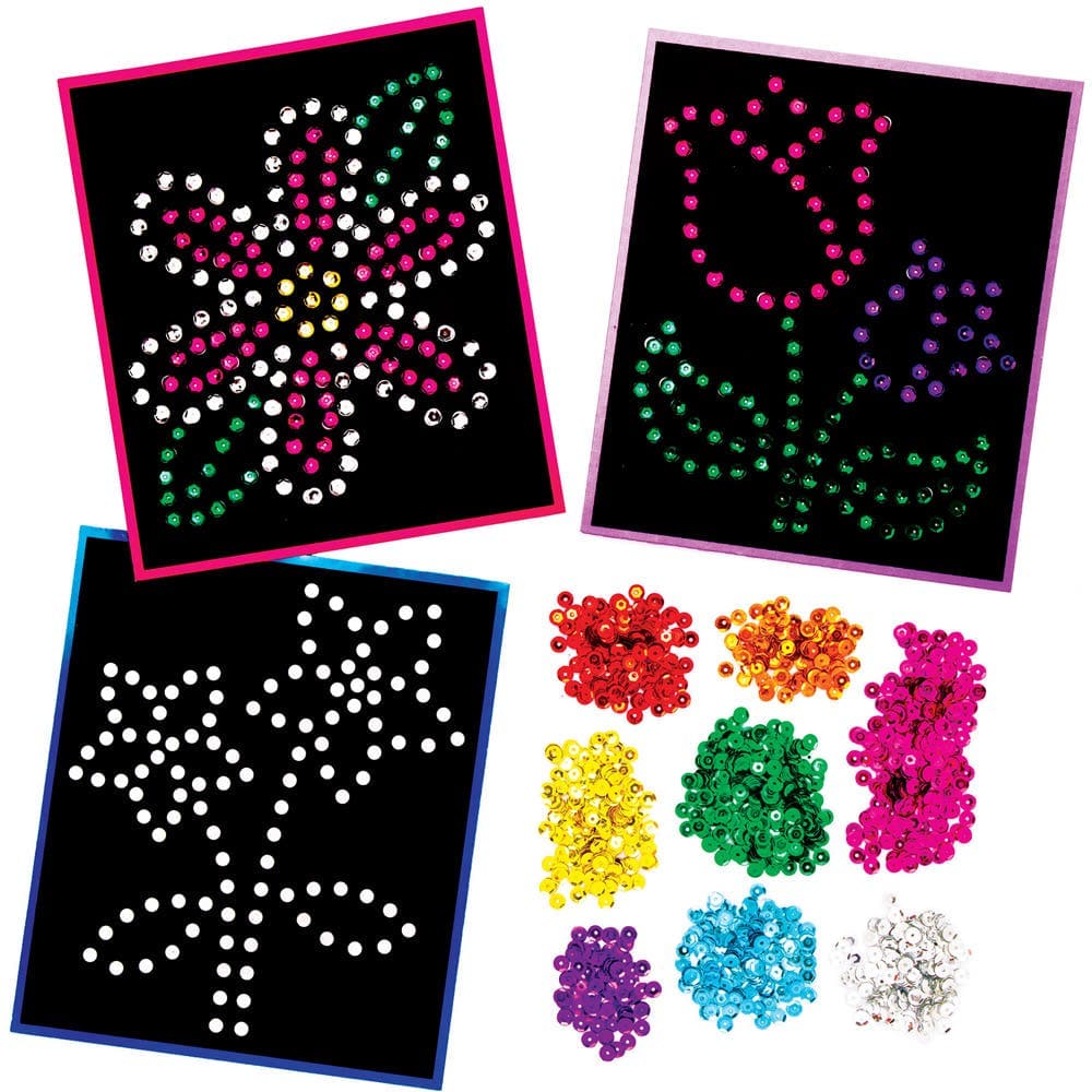 Flower Sequin Craft Picture Kits (Pack of 5) Craft Kits For Kids 8 assorted sequin colours - Red, Orange, Yellow, Green, Blue, Purple, Pink & white