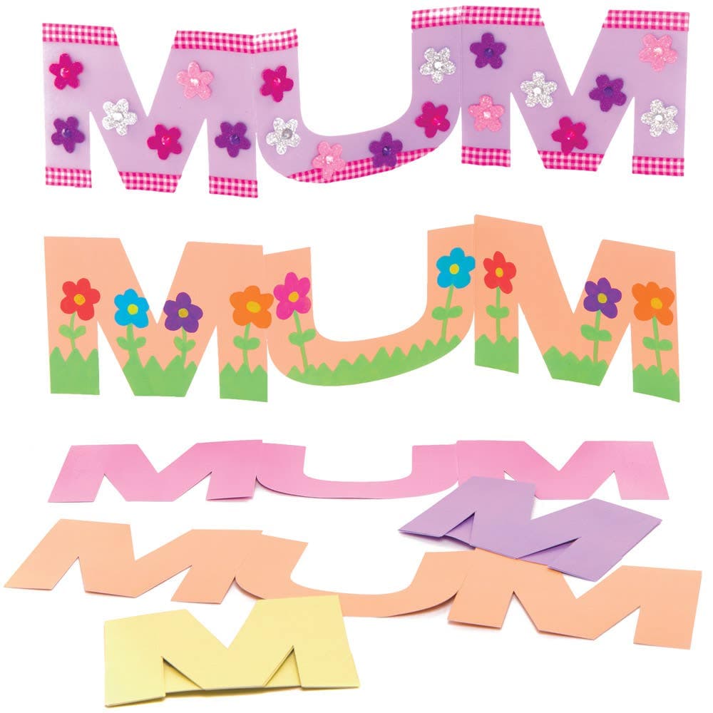 MUM Greeting Card Blanks (Pack of 8) Mother's Day Crafts, 4 Assorted Colours, Envelopes Included