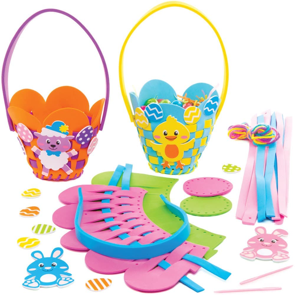 Easter Foam Basket Weaving Kits (Pack of 4) Easter Crafts For Kids, 4 Colours - Pink, Green, Orange & Blue, Sewing & Weaving