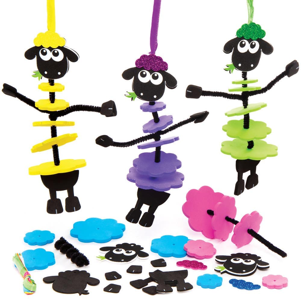 Fluffy Sheep Stacking Kits (Pack of 6) Art Craft Kits 6 assorted colours - Blue, Pink, Yellow, Green, Purple & Orange