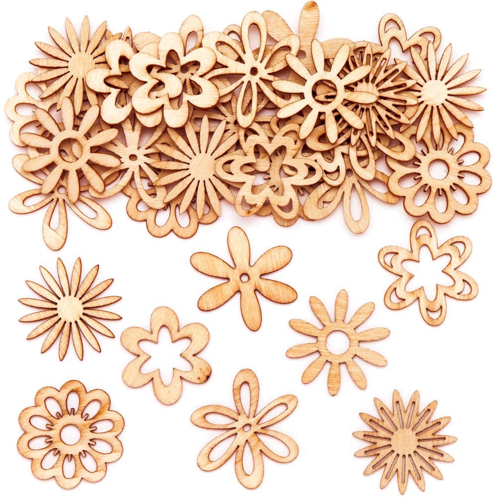 Mini Wooden Flowers (Pack of 45) Craft Blanks & Bases