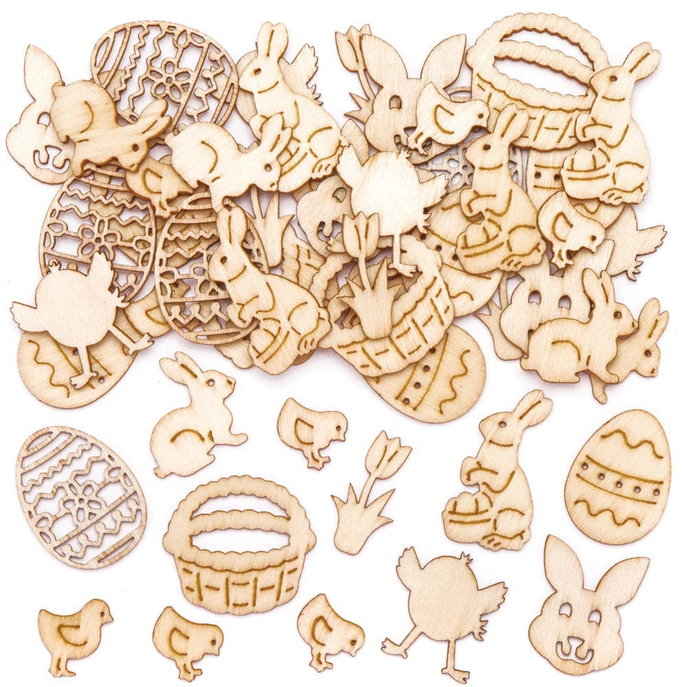 Easter Mini Wooden Shapes (Pack of 45) 9 Assorted Themed Designs, 3D Embellishment