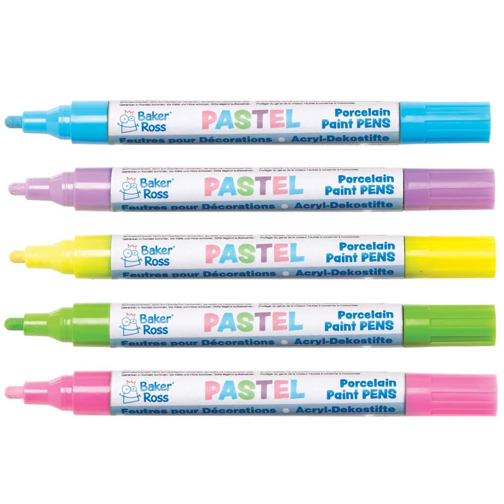 Pastel Porcelain Paint Pens (Pack of 5) Art Supplies, Art Materials 5 assorted pastel colours - Pink, Blue, Lavender, Yellow & Green