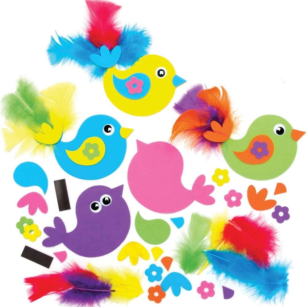 Bird Mix & Match Magnet Kits (Pack of 8) Art Craft Kits 6 assorted colours - Orange, Blue, Pink, Purple, Green & Yellow