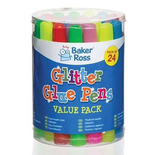Brights Glitter Glue Pens (Pack of 24) Glues & Adhesives 6 assorted colours - Blue, Purple, Green, Yellow, Orange & Pink