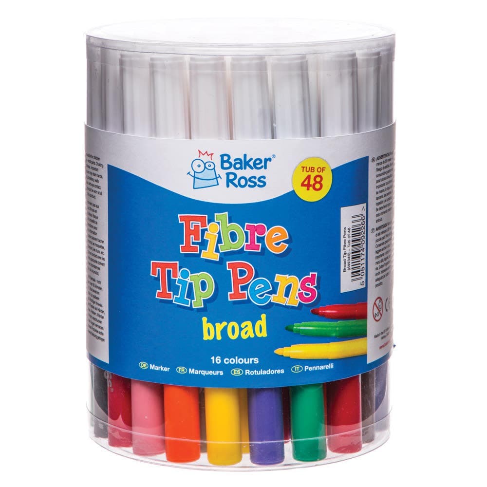 Broad Tip Marker Pens Value Tub (Tub of 48) 12 Assorted Colours, Easy Grip, 4mm Tip, Drawing