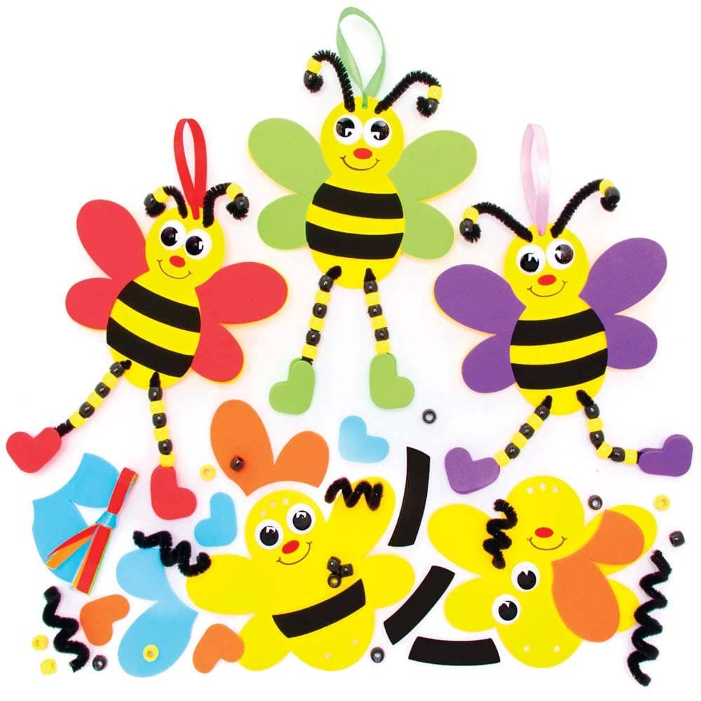 Bumble Bee Dangly Legs Decoration Kits (Pack of 5) Decoration Craft Kits 5 assorted colours - Red, Purple, Green, Blue & Orange