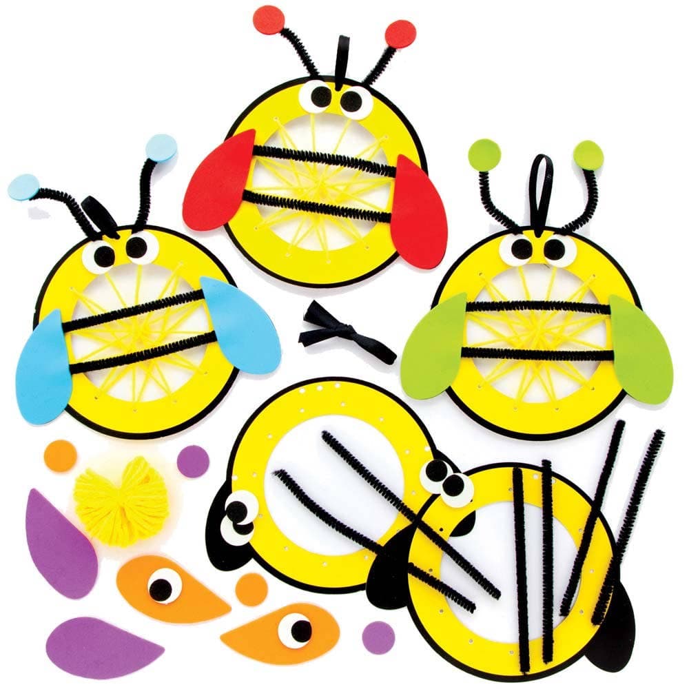 Bumble Bee Weaving Kits (Pack of 5) Sewing & Weaving Craft Kits, 5 Assorted Colours & Designs, Easy Assemble